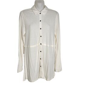 J Jill Womens Tunic Top Size XS Ivory Cream Long Sleeve Button Up Rayon Tencel